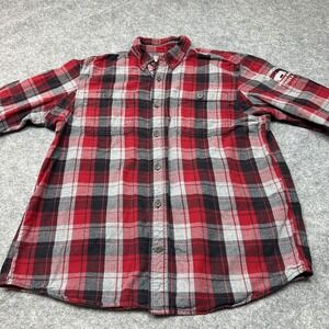 Duluth Trading Flannel Shirt Mens Large Red Plaid Workwear Ranch Western